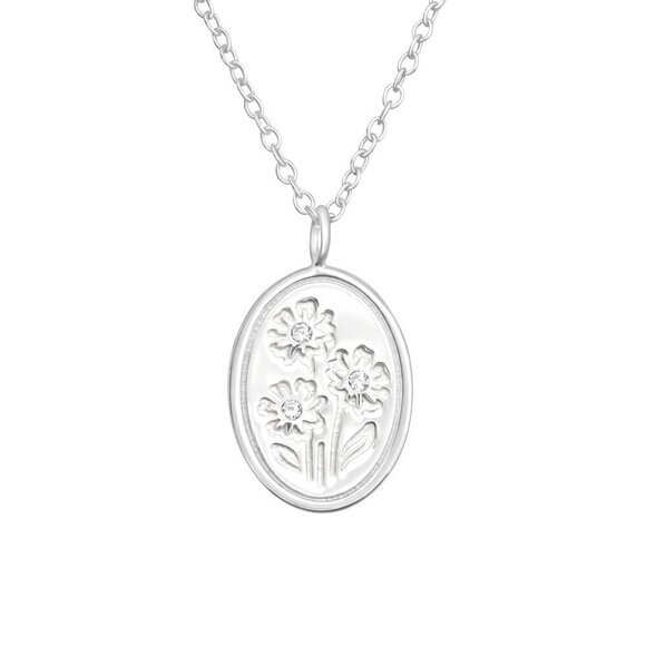 Sterling Silver Flower and Stone Necklace - Picture 1 of 11